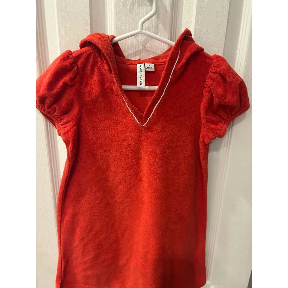 Janie and Jack Girls Red Terry Cloth Hooded‎ Swim Cover Up Dress Size 5 k7008